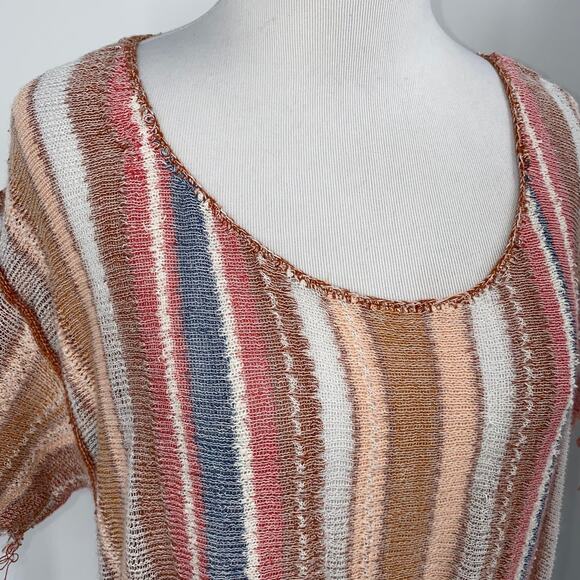 Free People Striped Boho Tassel Tie Scoop Neck Blouse Size XS - Picture 2 of 10